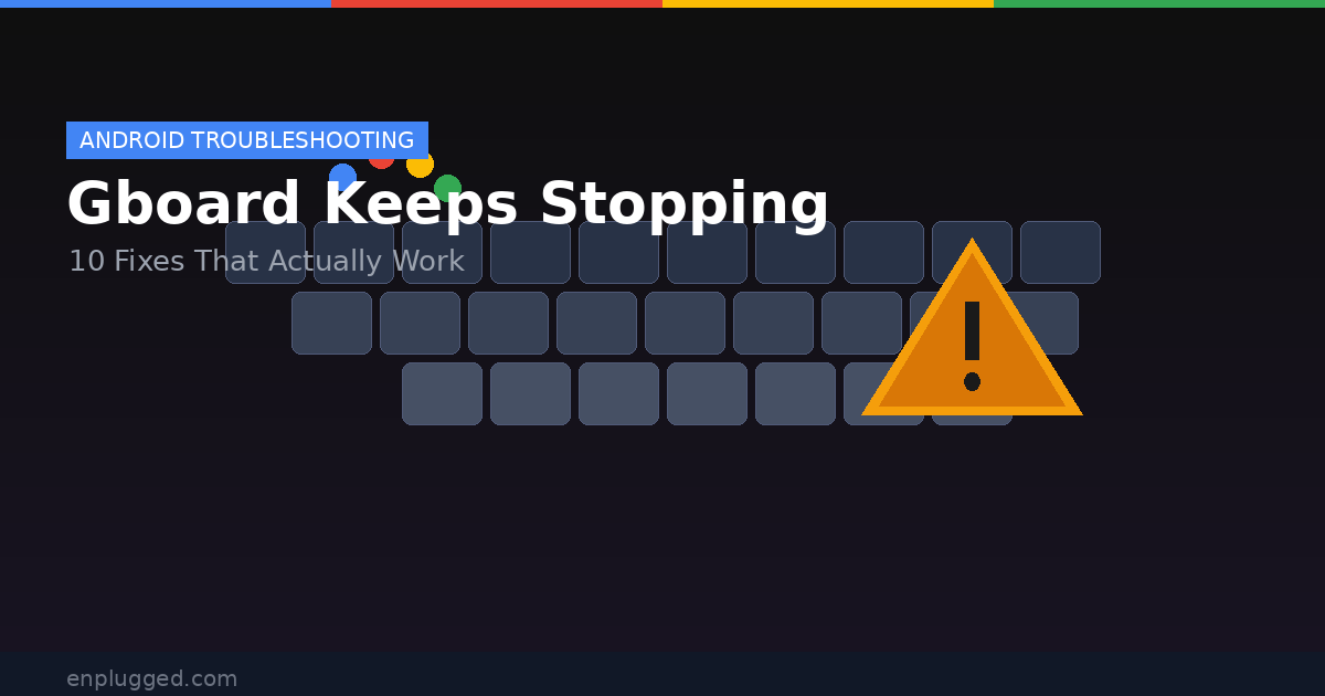 Abstract illustration of a smartphone keyboard with a warning triangle representing the Gboard keeps stopping error