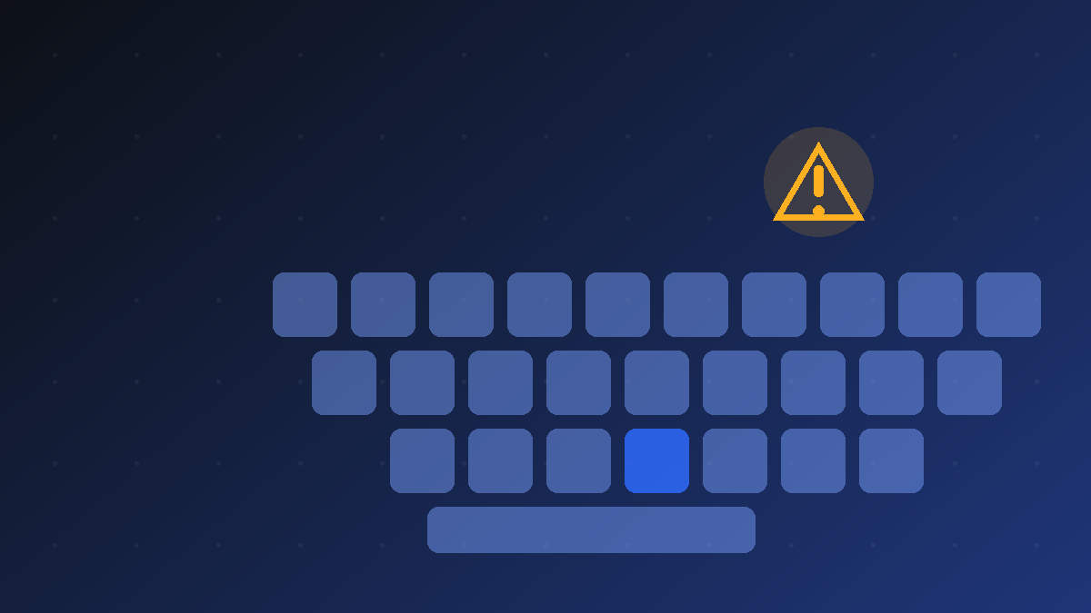 Abstract illustration of an on-screen keyboard with a warning triangle representing the Samsung Keyboard keeps stopping error
