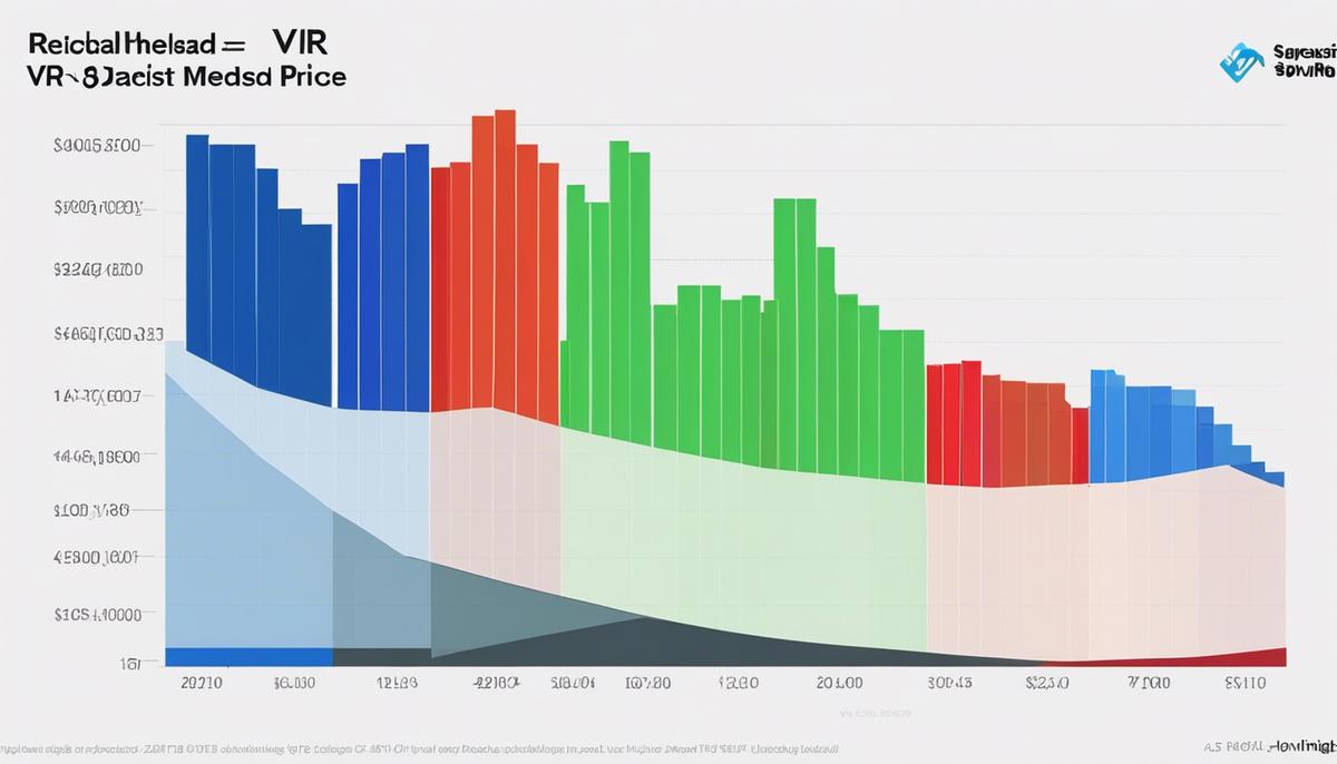 A bar graph showing the declining trend of VR headset prices over time
