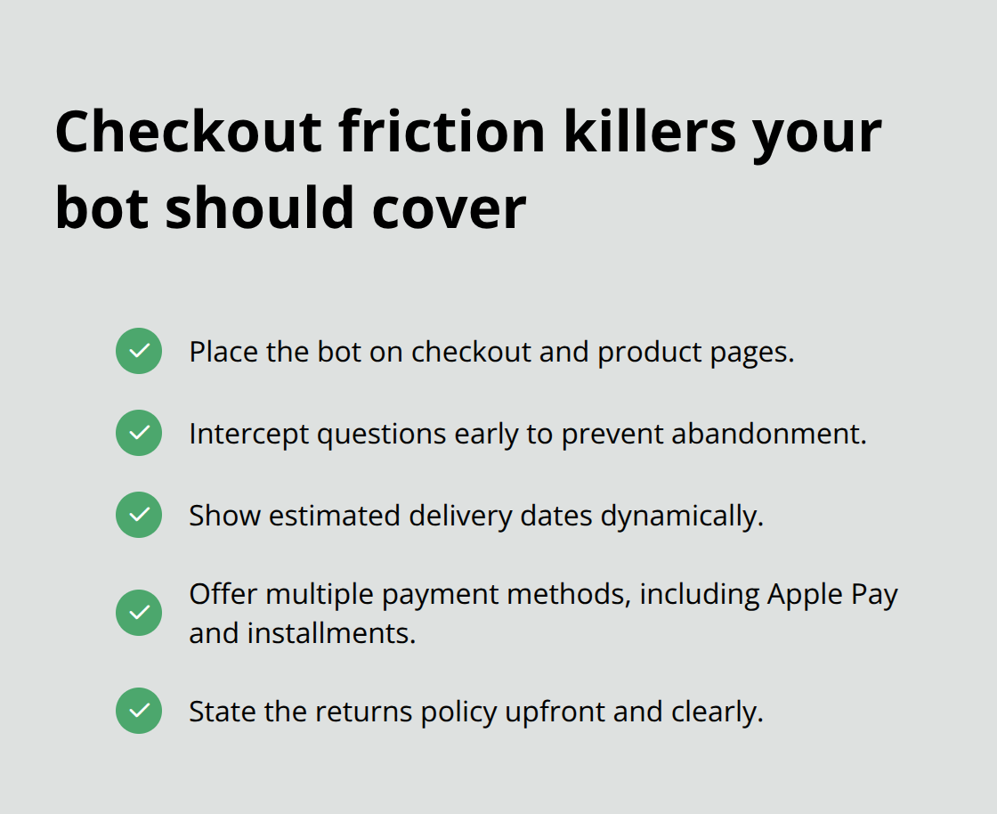 Checklist of ways a chatbot reduces checkout friction - ecommerce chatbot scripts